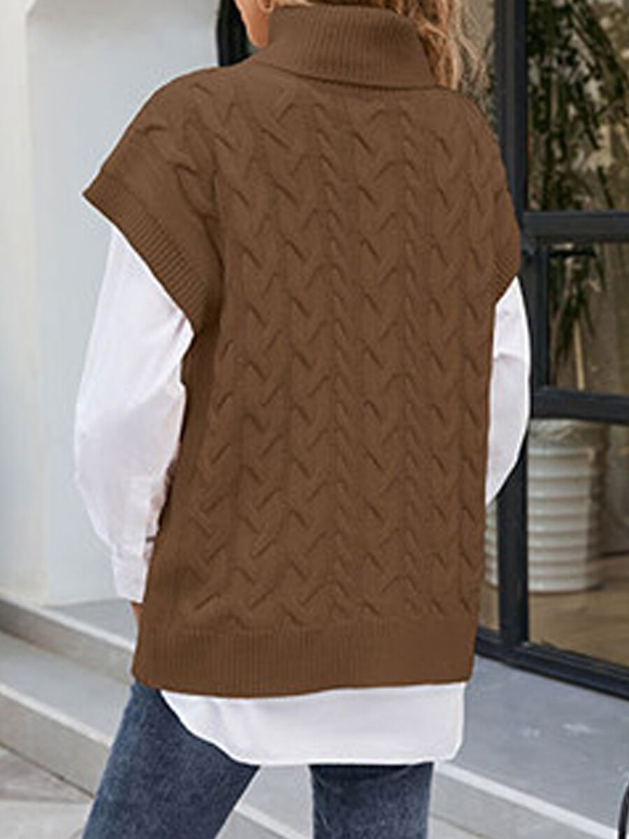 Women's Sweater Vest Turtleneck Ribbed Knit Acrylic Oversized Summer Fall Daily Going out Weekend Stylish Casual Soft Short Sleeves Solid Color Black Beige Coffee S M L 2023 - US $24.99 –P17