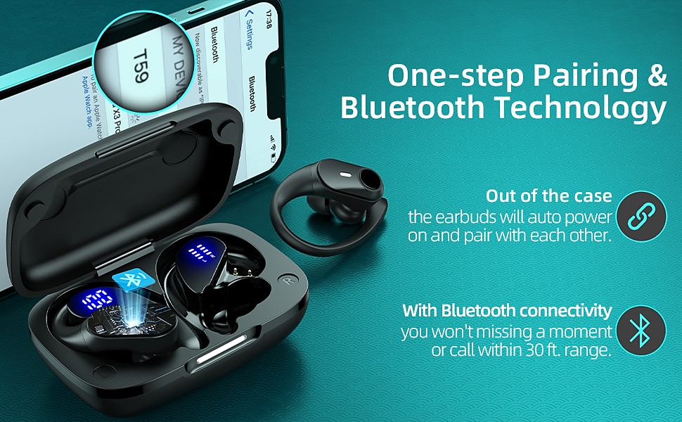 Wireless Earbuds Bluetooth Headphones 48hrs Play Back Sport Earphones with LED Display Over-Ear Buds with Earhooks Built-in Mic Headset for Workout 2025 - $36.99 –P4
