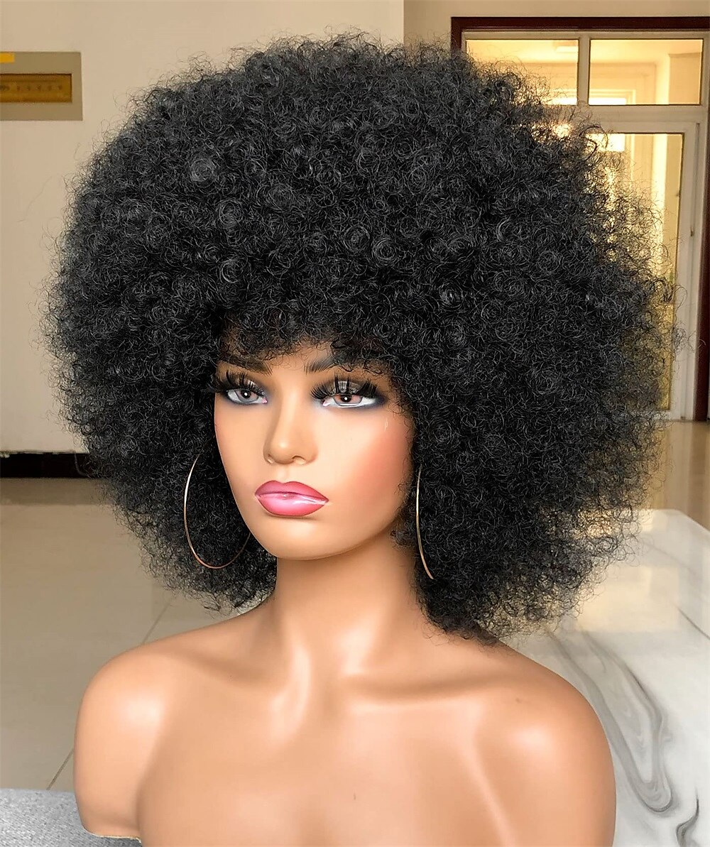 krátká afro paruka s ofinou pro černé ženy afro výstřední kudrnatá paruka 70. léta prémiová syntetická velká afro paruka karnevalová cosplay party paruka 2025 - $22.99 –P3