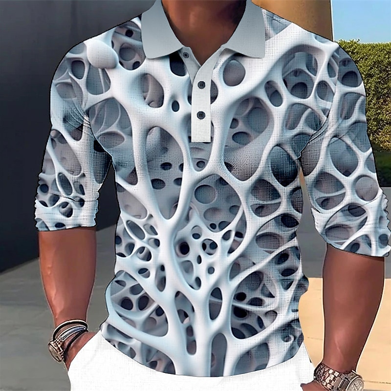 Herr Grafisk Pikétröjor Golftröja Långärmad Polotröjor Skjortor med krage Ledigt Semesterkläder Rave Wear Festkläder Knappar 3D-utskrift Blågrön Blå Purpur 2025 - $23.99 –P3