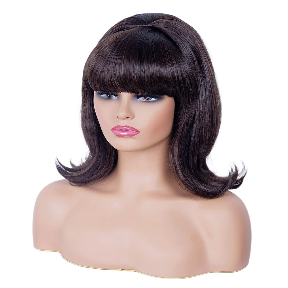 Parrucca Corto Marrone Misto con Frangia Retro Bouffant Parrucche a Nido d'Api adatta per Costume Anni '80 o Festa di Carnevale Parrucche di Halloween del 2025 a $20.99 –P11
