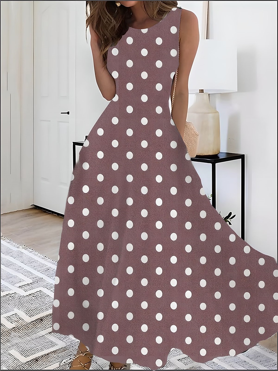 Mujer Estampado Vestido vintage vestido largo vestido largo Elegante A Lunares Cuello Barco Sin Mangas Diario Cita Verano Primavera Azul Piscina Verde Oscuro 2025 - $25.99 –P5