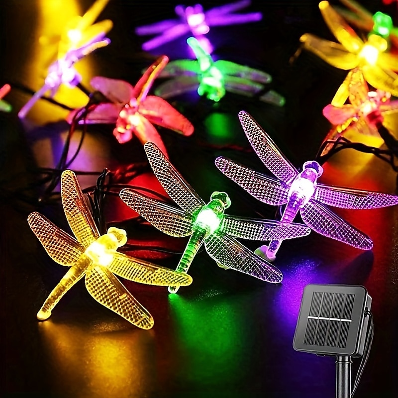 1 Stück Solar-Libellen-Lichterkette, wasserdicht, 20 LEDs, Libellen-Lichterkette, dekorative Beleuchtung für drinnen und draußen, Haus, Garten, Rasen, Zaun, Terrasse, Party 2025 - $12.49 –P1