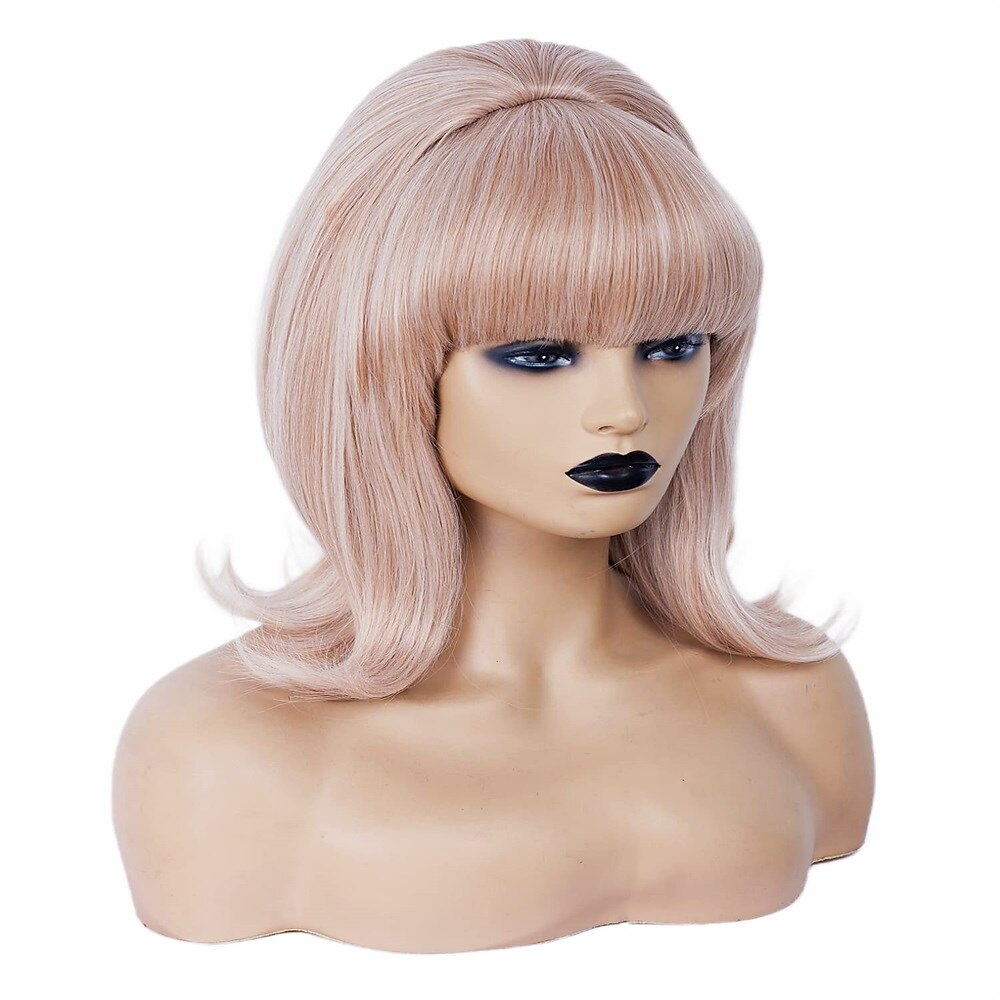 Parrucca Corto Marrone Misto con Frangia Retro Bouffant Parrucche a Nido d'Api adatta per Costume Anni '80 o Festa di Carnevale Parrucche di Halloween del 2025 a $20.99 –P3