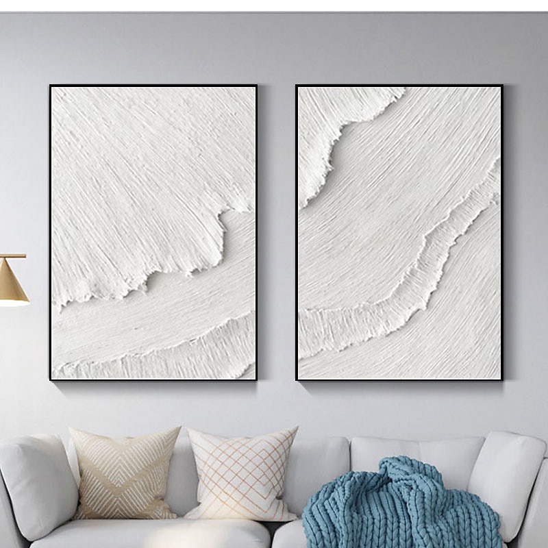 Moderne Wandmalerei, schwer strukturiert, dick, 3D-abstrakt, weiß, Acrylgemälde, Leinwand, Bild, Kunst, handgemaltes Wandkunstwerk 2025 - $233.79 –P1