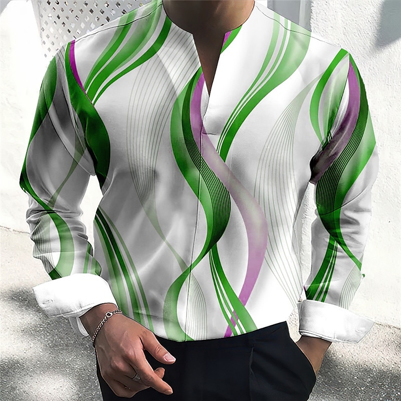 Bărbați Model Geometric Curbă Geometrie Cămașă Camașă cu nasturi Manșon Lung Modă Șic Stradă Designer În aer liber Casual Zilnic Vară Toamnă În V Imprimeu Albastru Verde Roșu Vin Albastru piscin 2025 - $26.99 –P5