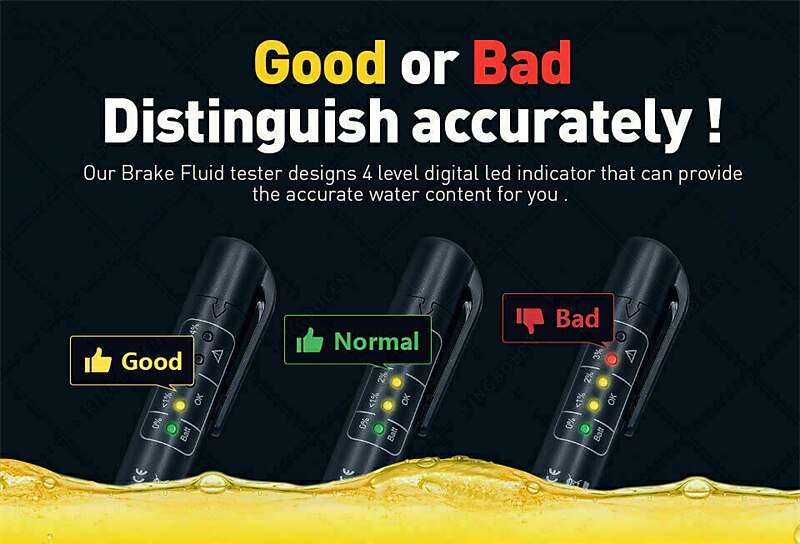 Brake Fluid Liquid Tester Auto Brake Diagnostic Testing Tool Hydraulic Fluid Liquid Oil Moisture Analyzer With 5 LED Indicators Brake Testing Tool 2025 - $15.99 –P1