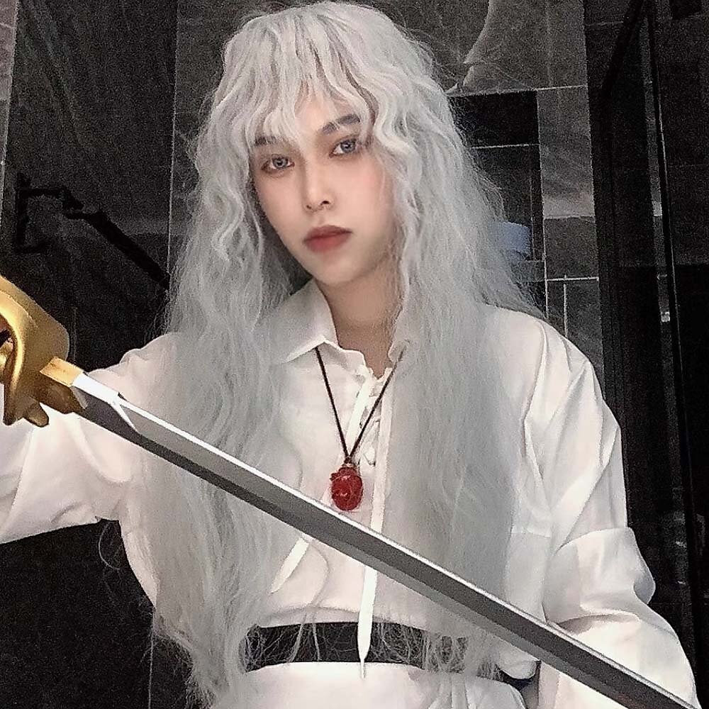 Synthetic Wig Griffith Berserk Curly With Bangs Machine Made Wig