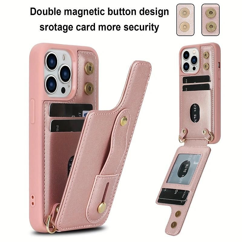 Double Card Slot Wallet Leather Shoulder Strap Case For iPhone 15 Pro Max  14Pro 13 12 Mini 11 X XR XS 7 8 Plus Phone Bag Cover