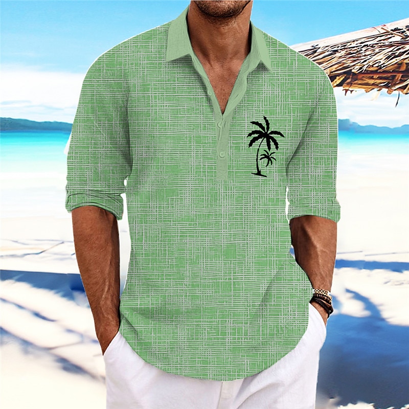 Herr Kokosnötsträd Tropiska växter Skjorta Hawaii skjorta Aloha skjorta Långärmad Skjorta Hög krage Mode Streetwear Designer Utomhus Gata Ledigt Rodnande Rosa Blå Grön S M L 2025 - $26.99 –P3