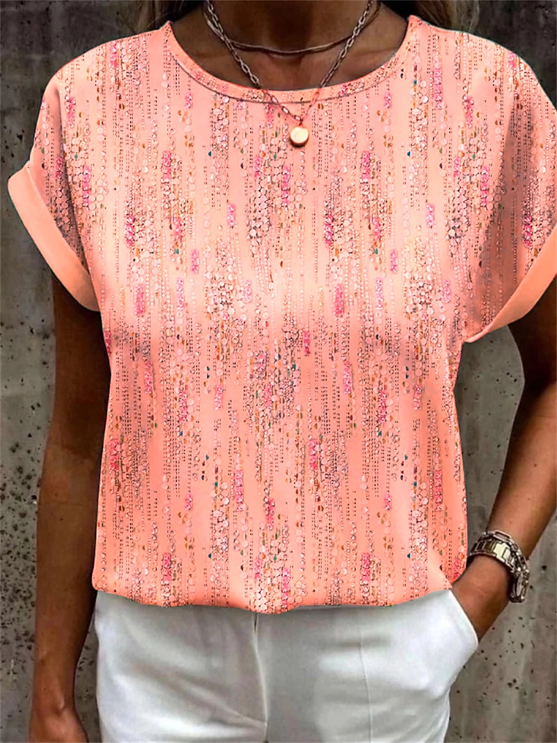 Women's T Shirt Graphic Basic Short Sleeve Round Neck Regular Tops Daily Weekend Print Yellow Pink Blue Orange Green 2025 - $19.99 –P3