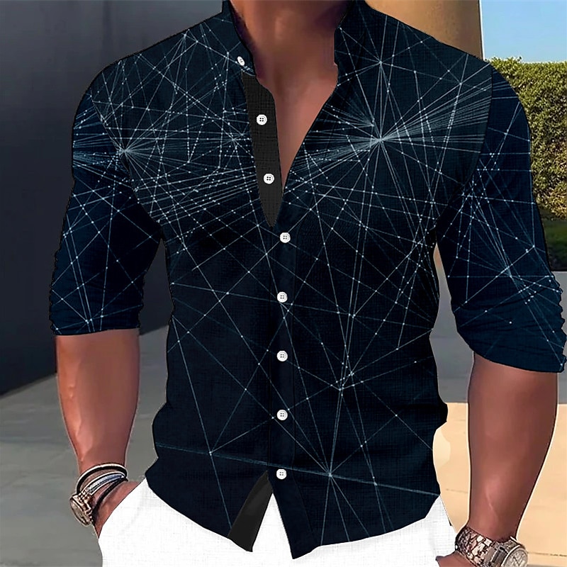 Voor heren Overhemd Geometrisch patroon Buiten Casual Blauw-Groen blauw Bruin Groen Lange mouw Opstaand Zomer Lente Kleding Afdrukken 2025 - $26.99 –P2