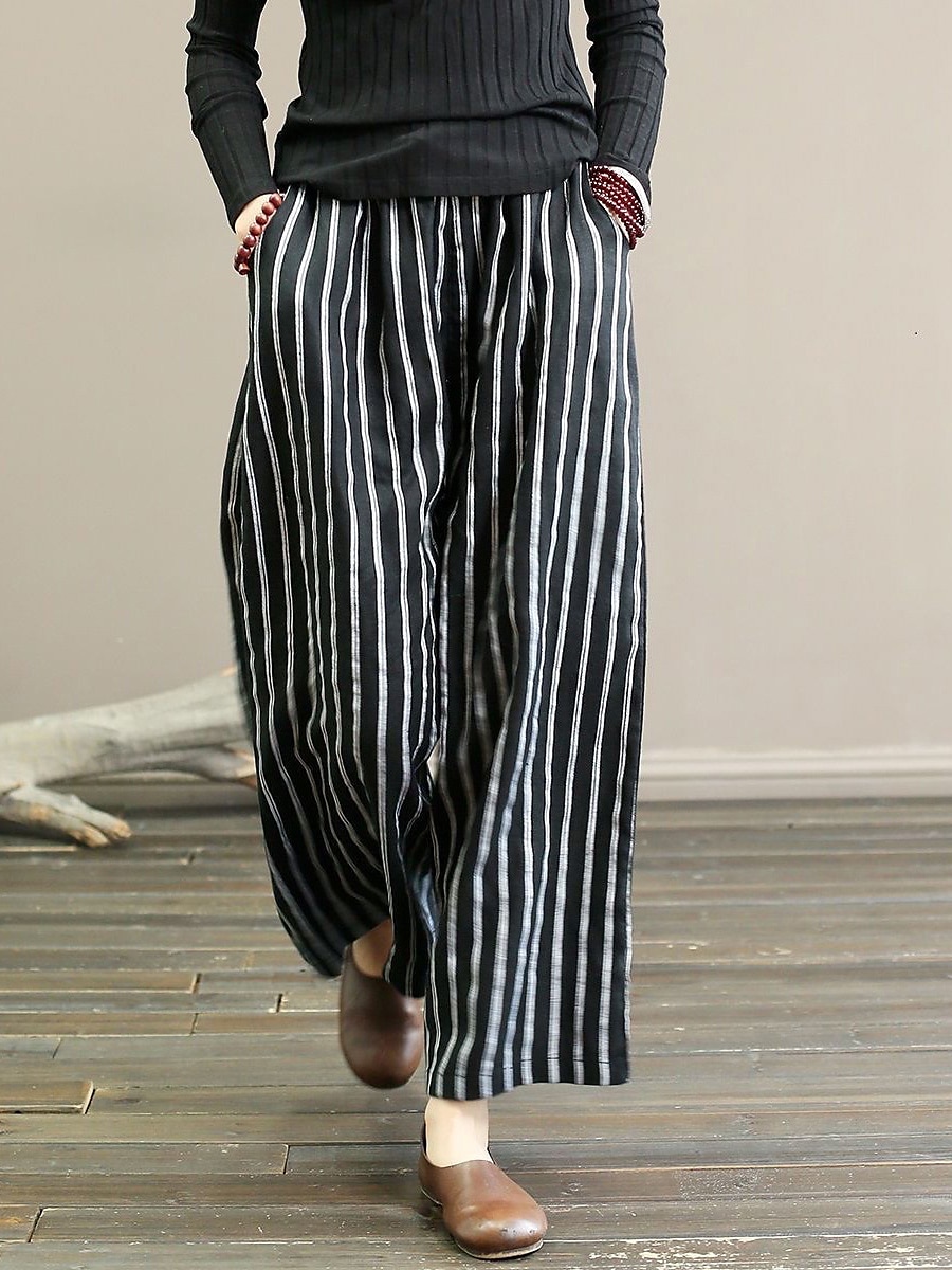 Per donna A zampa Chino Pantaloni Vintage Di tendenza Leggero Lunghezza intera Vita normale A strisce Tasche Vita elastica cascante Traspirabilità Comodo Media elasticità Da mare Informale Giornaliero del 2025 a $22.99 –P6