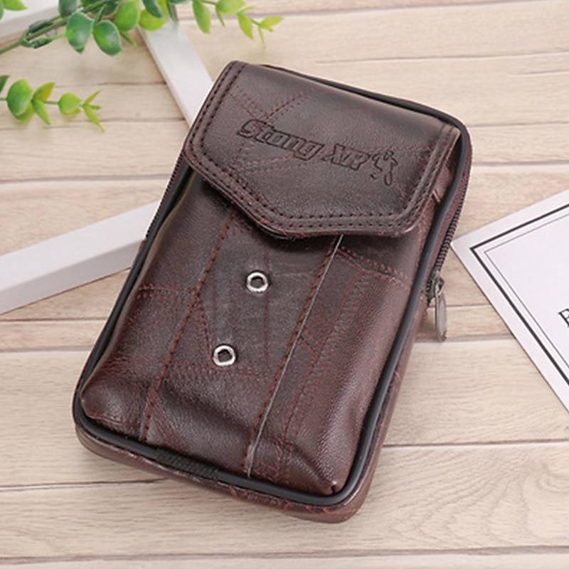 Large Capacity Men's Leather Bag Wear Belt Waist Bag Mobile Phone Bag Men's Coin Purse Cigarette Bag 2025 - $14.99 –P4