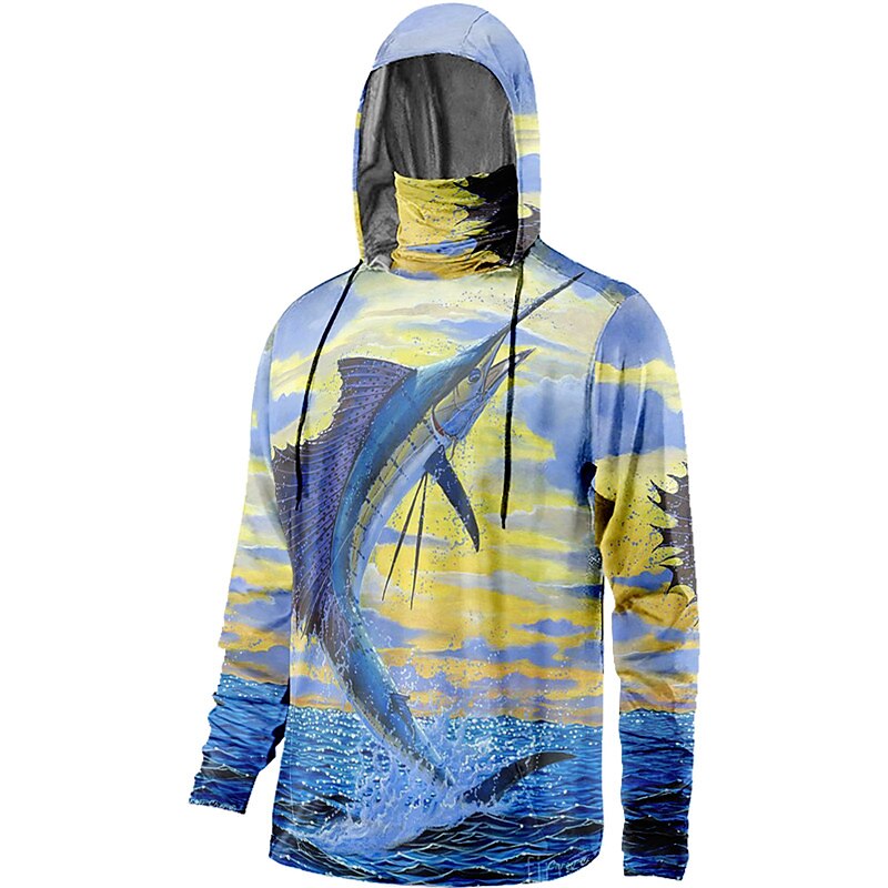 Men's Fishing Shirt Hooded Outdoor Long Sleeve UV Protection