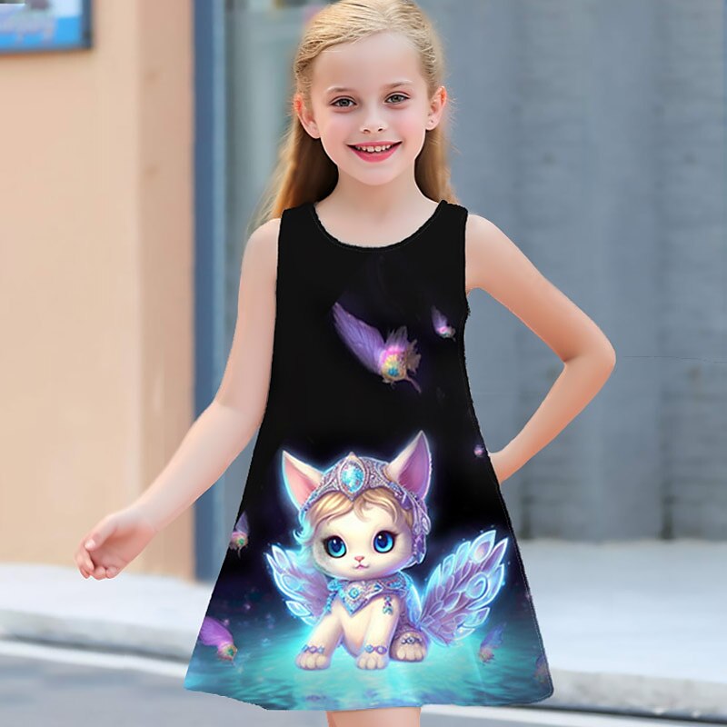 ragazze' 3D Pop art Gatto Farfalla Vestito Senza maniche Stampa 3D Estate Primavera Sportivo Giornaliero Per eventi stile sveglio Informale Dolce Bambino 3-12 anni Abito casual Abito linea A Abito del 2025 a $13.99 –P12