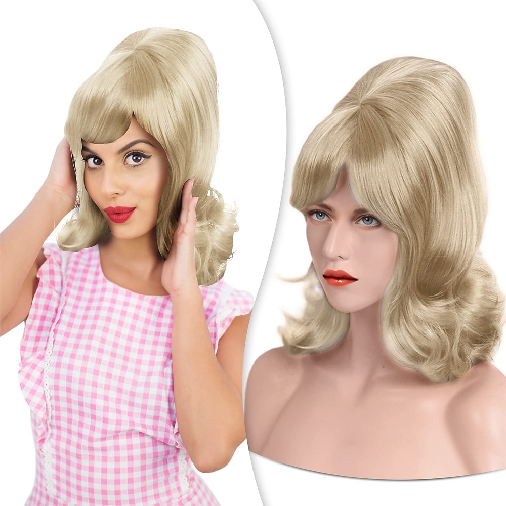 Blonde Beehive Wig 60s Blonde Wig Women 50s Flip Wig with Retro