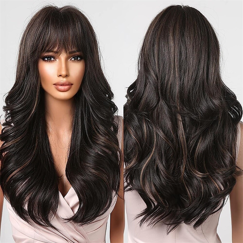 parrucche rosse per donna cosplay lunga parrucca di capelli sintetici ondulati naturali con frangia del 2025 a $31.99 –P2