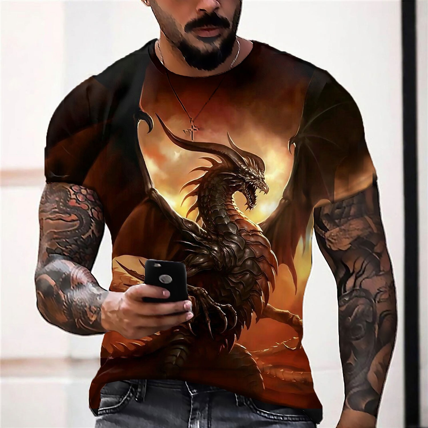 Herre Grafisk Dyr Drage T skjorte Kortermet T skjorte 3D-utskrift Crew-hals Skjorte Årgang Mote Designer utendørs Daglig Sport Lysegul Mørkegul Svart Vår sommer Klær S M L XL 2XL 3XL 2025 - $17.99 –P7