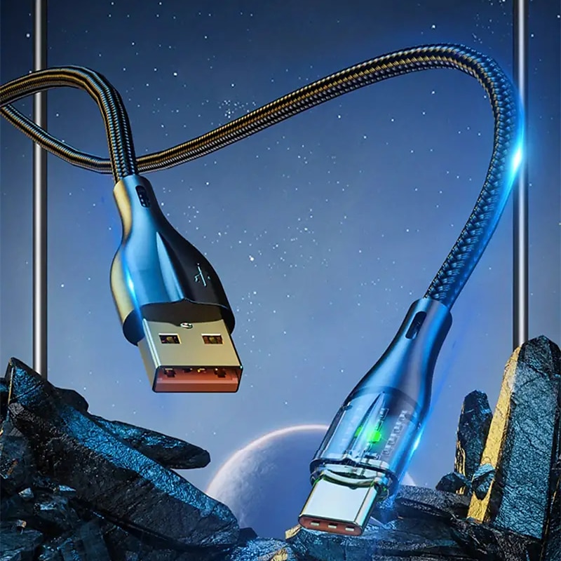 120w rychlonabíjecí kabel 6a průhledná skořepina designová kontrolka typ-c vhodná pro apple samsung letv xiaomi lg bbk oppo - 100cm/150cm/200cm 2025 - $15.99 –P7