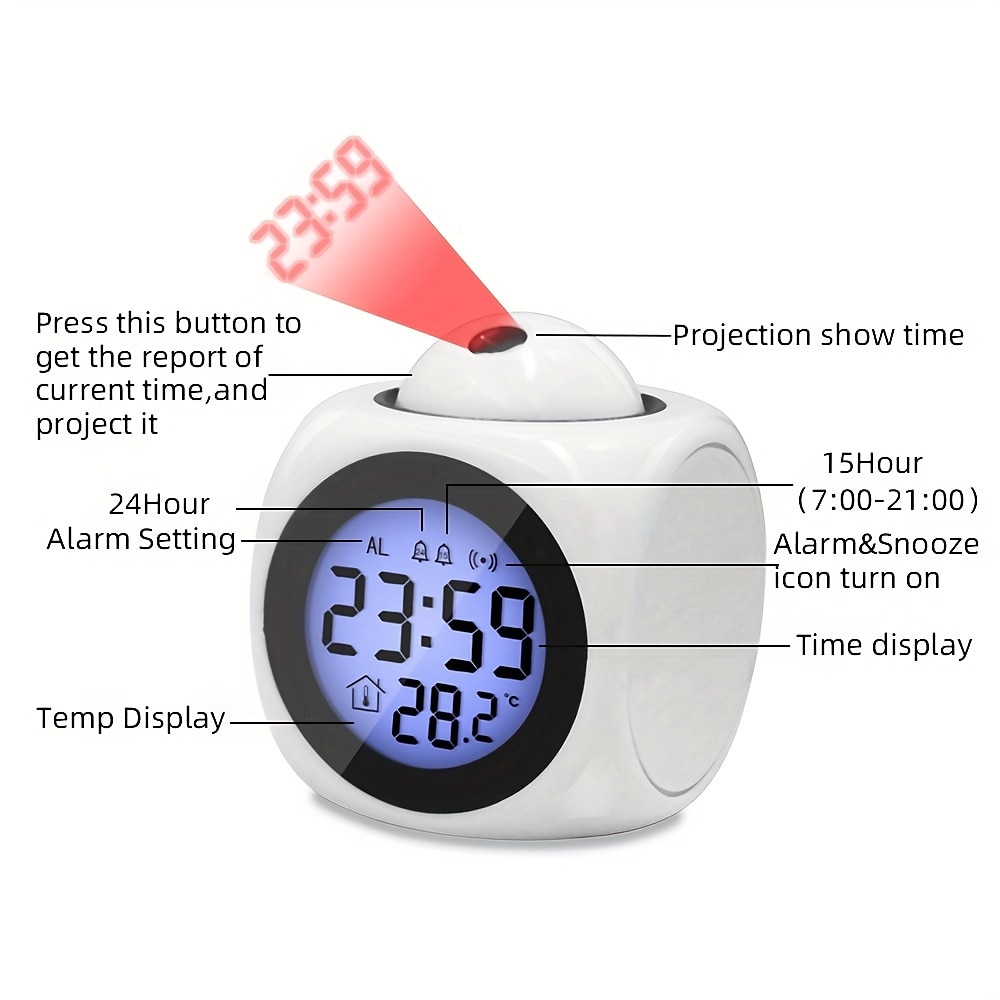 LED Smart Light  Projection Digital LED Alarm Clock for Bedroom on Ceiling Wall Dimmer USB Charger Battery Time And Temperature Display Backup Loud Dual Alarm Clock for Heavy Sleeper Kid Elderly 2025 - $13.99 –P3