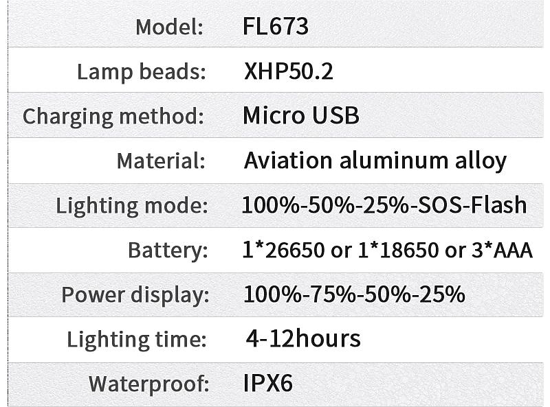 NEW High Power LED Flashlight XHP50Super Bright Usb Rechargeable Torch 18650 Zoom Powerful Flash Light Hunting Lantern （no battery） 2025 - $22.99 –P7