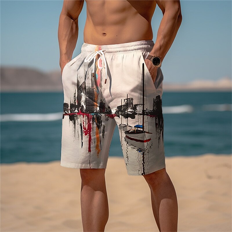 Men's Graphic Prints Building Sailboat Beach Shorts Terry Shorts Mid Waist Casual Athleisure Daily Holiday Streetwear Drawstring Elastic Waist 3D Print Designer Clothing Apparel 2025 - $19.99 –P4