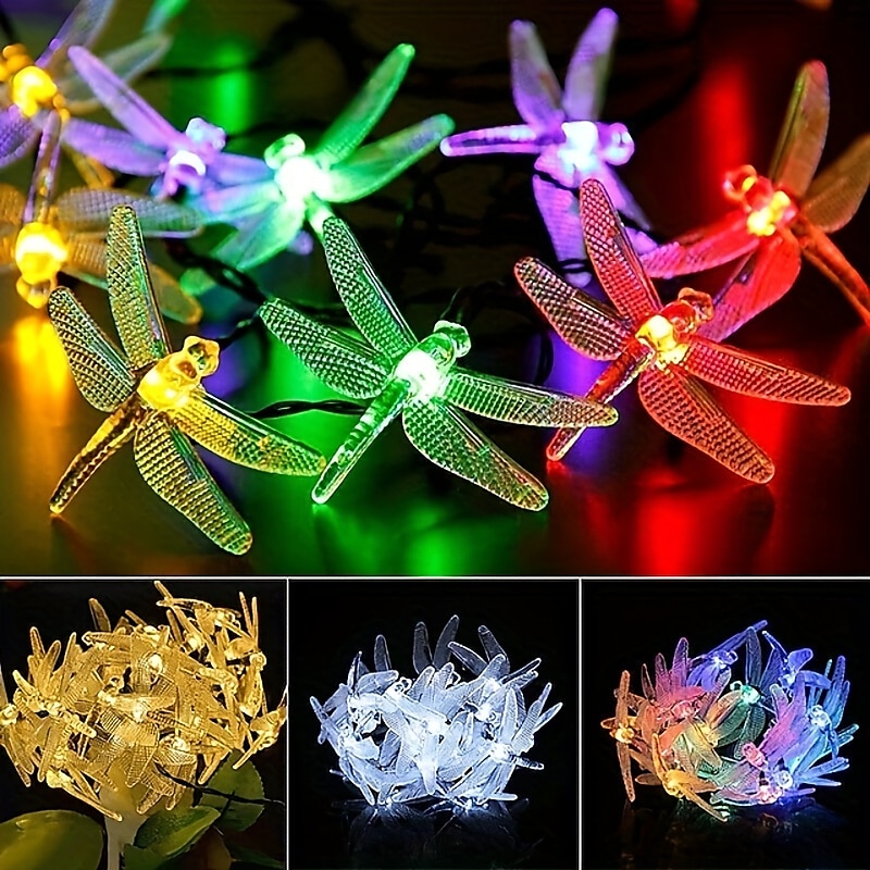 1 Stück Solar-Libellen-Lichterkette, wasserdicht, 20 LEDs, Libellen-Lichterkette, dekorative Beleuchtung für drinnen und draußen, Haus, Garten, Rasen, Zaun, Terrasse, Party 2025 - $12.49 –P6