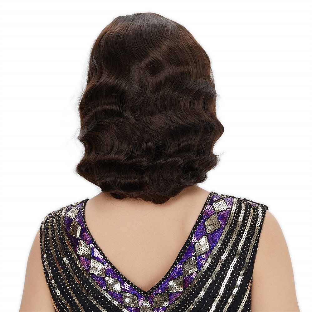 Finger Wave Paróka 1920-as Évek Retro Közép Hosszú Göndör Szintetikus Haj Nőknek Cosplay Karnevál Partira Jelmez Halloween Parókák 2025 - $19.49 –P2