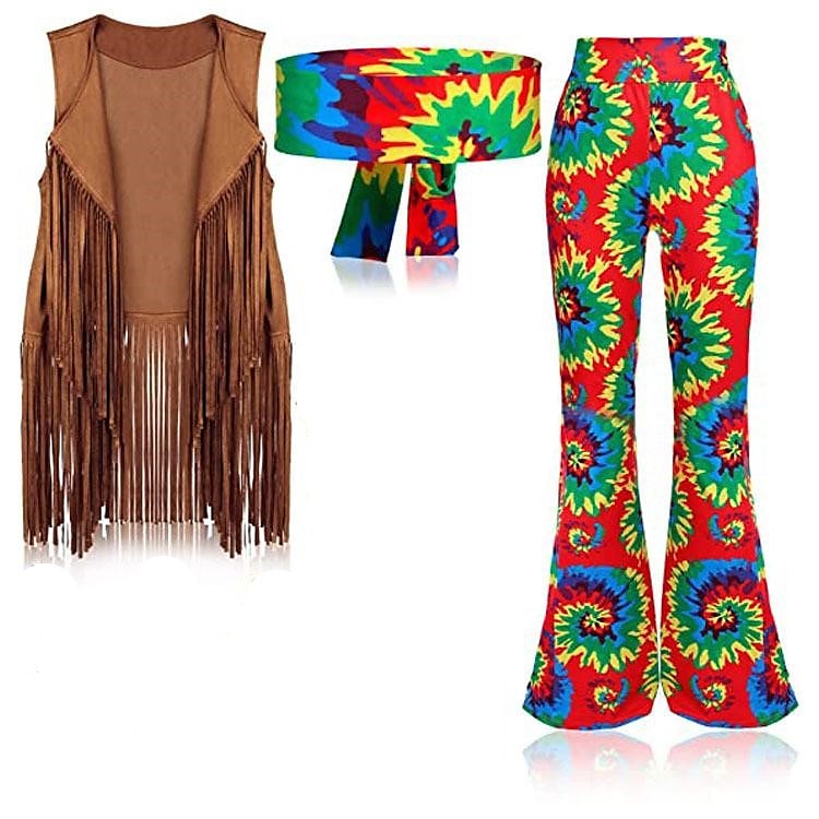 Retro Vintage 1960er Hippie Hose Stirnband Wildlederweste Stirnbänder Ärmellos Hippie Geometrisch Damen Halloween Karneval Maskerade Party & Abend Pride Parade Pride-Monat Erwachsene Weste Hose 2025 - $35.99 –P5
