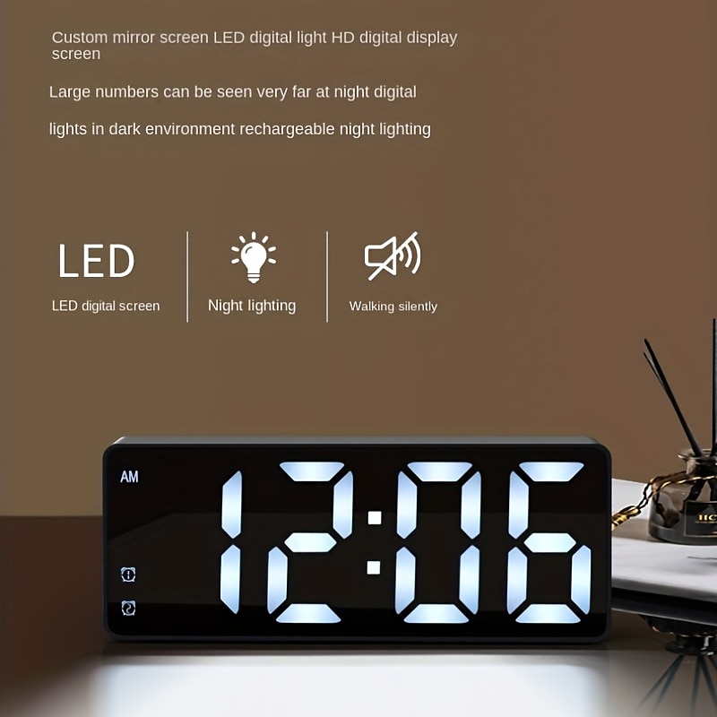 Digital Electronic Alarm Clock Large LED Alarm Clock With Temperature Display 12/24 Hours Snooze USB Plug Or AAA Power Supply Suitable For Bedroom And Living Room (No Batteries And Adapters) 2025 - $17.99 –P2