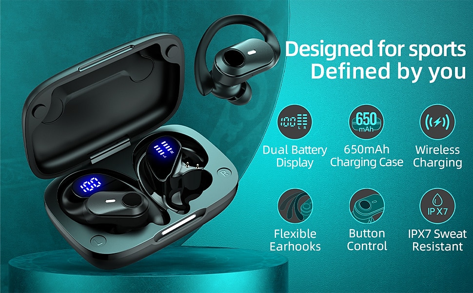 Wireless Earbuds Bluetooth Headphones 48hrs Play Back Sport Earphones with LED Display Over-Ear Buds with Earhooks Built-in Mic Headset for Workout 2025 - $36.99 –P1