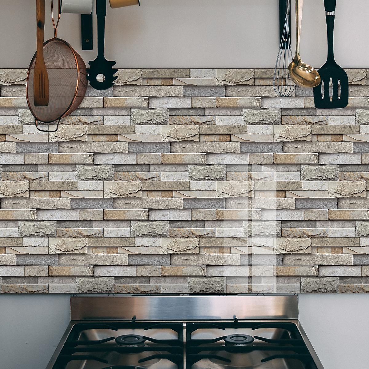 7 Uds azulejo de piedra artificial pegatina de pared papel tapiz de vinilo 3d autoadhesivo floral decoración del hogar para cocina baño 5,5x11 pulgadas 2025 - $9.49