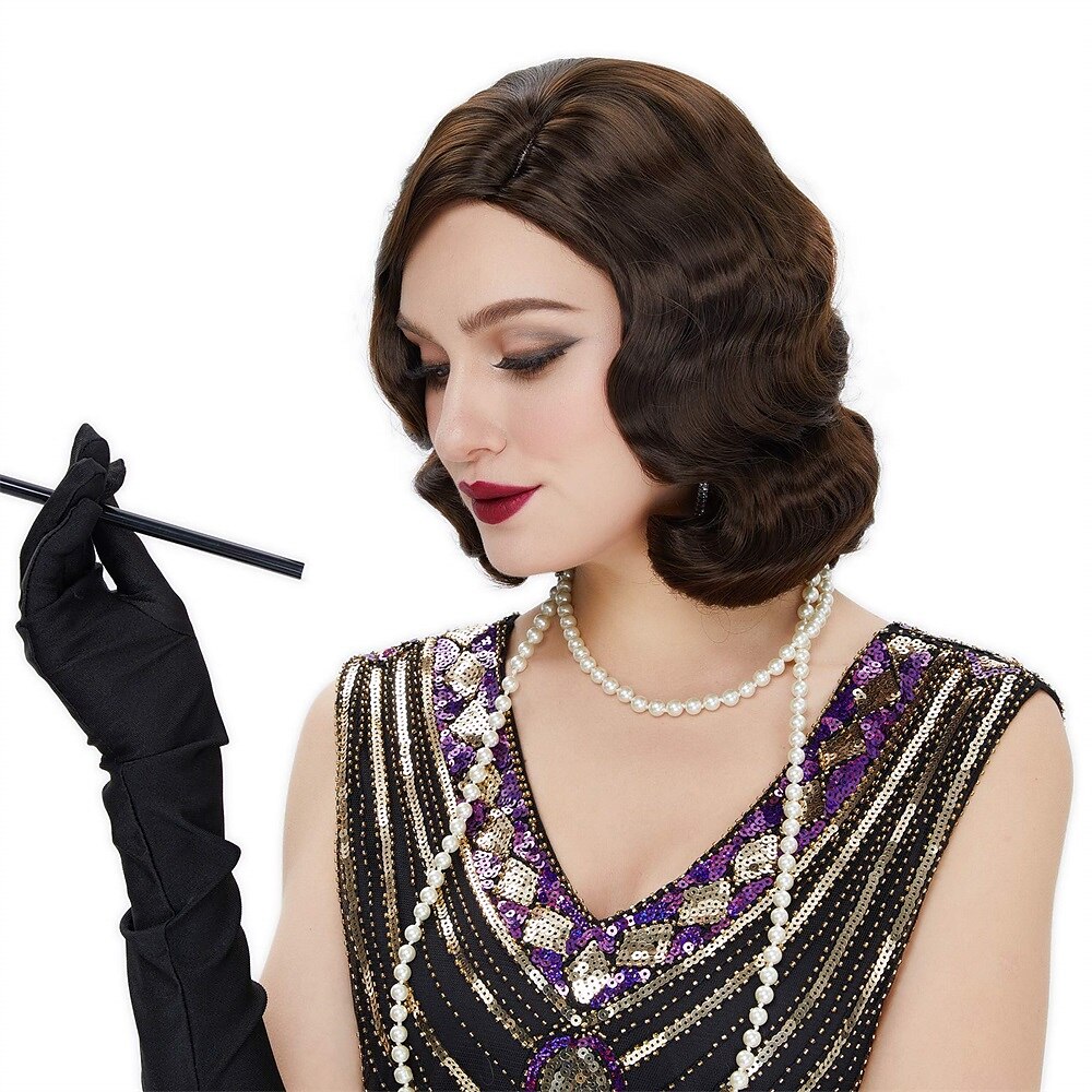 Finger Wave Paróka 1920-as Évek Retro Közép Hosszú Göndör Szintetikus Haj Nőknek Cosplay Karnevál Partira Jelmez Halloween Parókák 2025 - $19.49 –P5