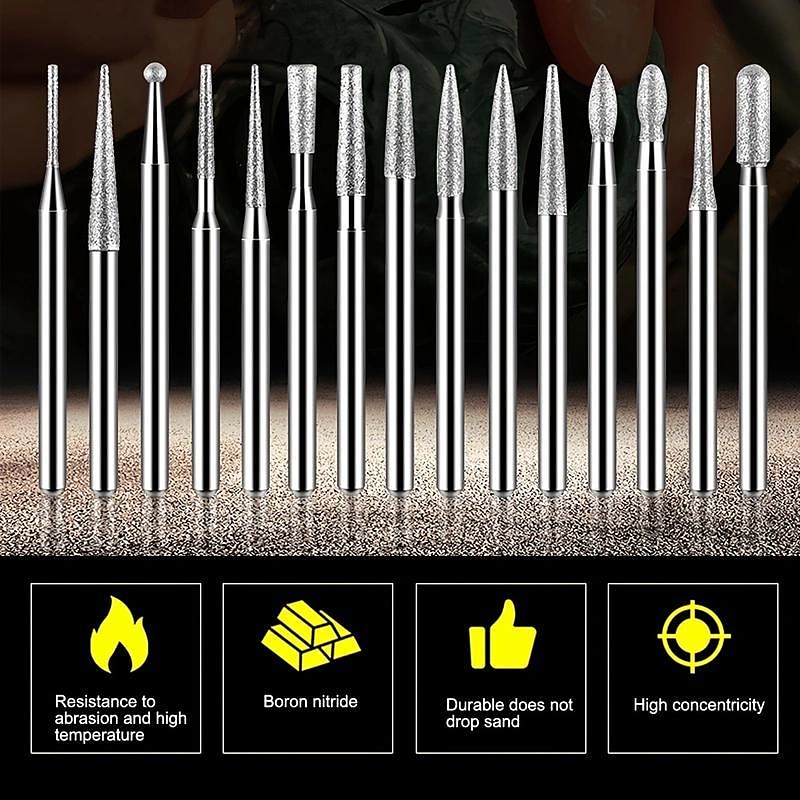 30Pcs Diamond Grinding Burr Needle Point Engraving Carving Polishing For Glass Jade Stone 3mm Drill Bit Rotary Tool Set 2025 - $9.99 –P7