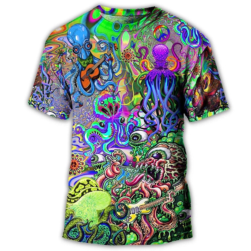 Herre Grafisk Sopp Monster T skjorte Kortermet T skjorte 3D-utskrift Crew-hals Skjorte Årgang Mote Designer utendørs Daglig Sport Blå Lilla Oransje Vår sommer Klær S M L XL 2XL 3XL 2025 - $17.99 –P2