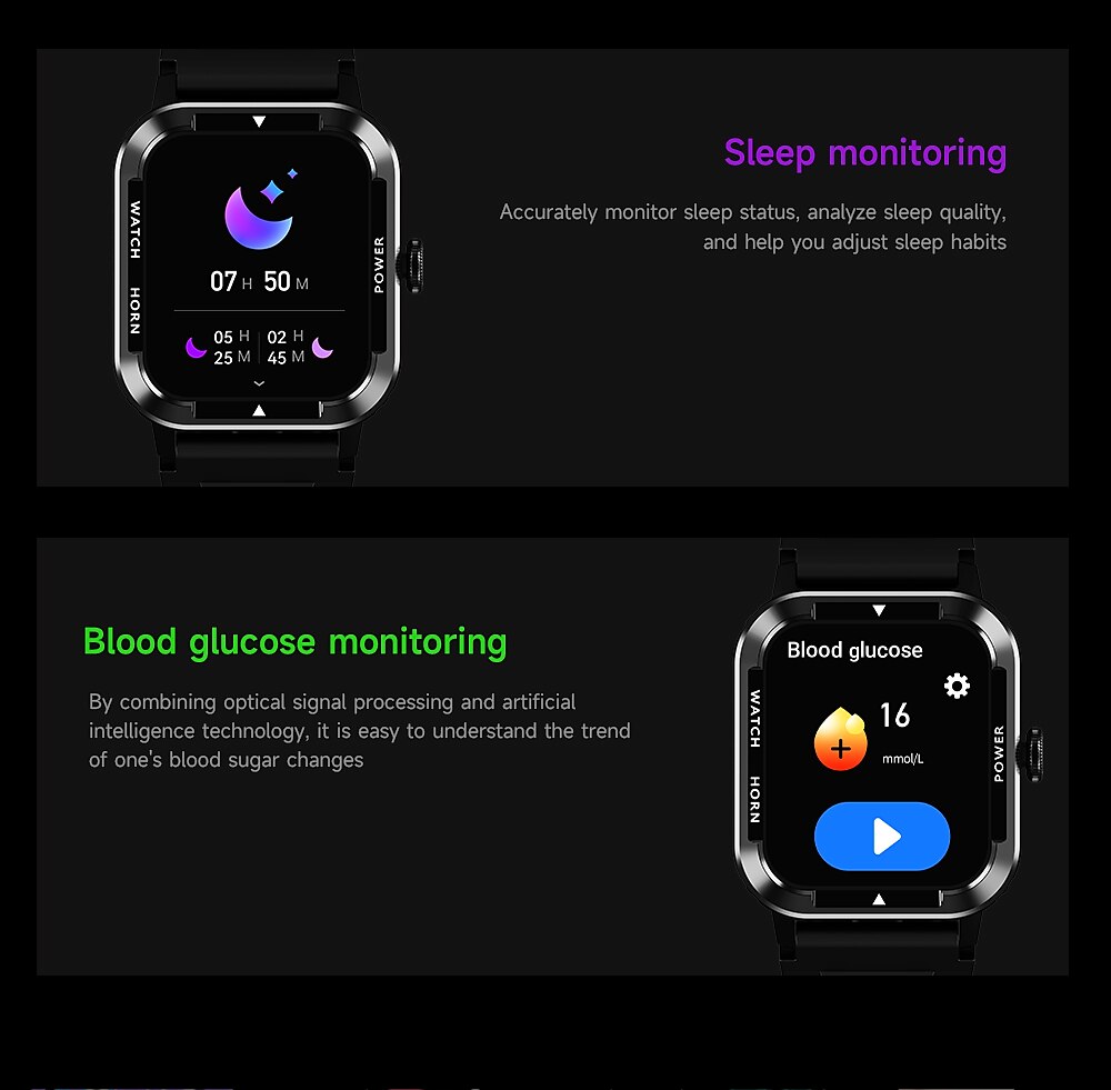 iMosi Blood Sugar Smart Watch 1.91 inch Smartwatch Fitness Running Watch Bluetooth Pedometer Call Reminder Activity Tracker Compatible with Android iOS Women Men Hands-Free Calls Waterproof 2025 - $41.99 –P9