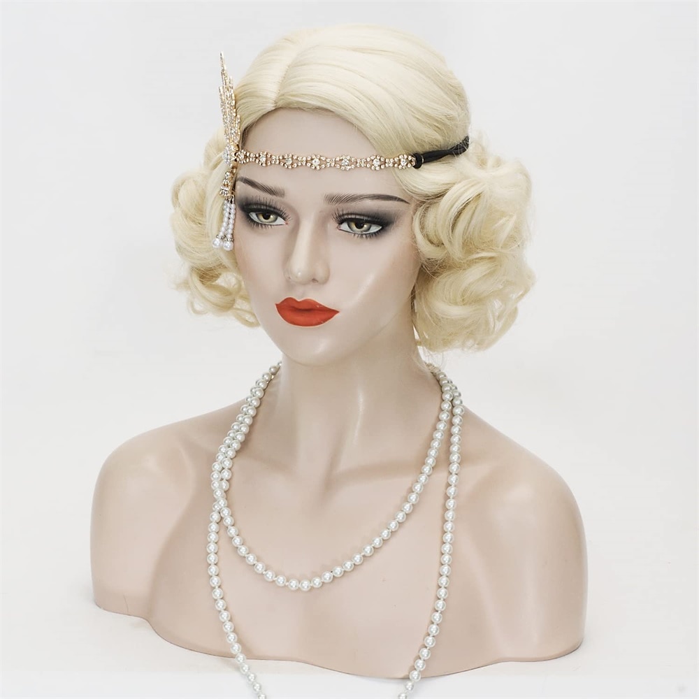 Peluca wave para mujeres negra peluca vintage flapper de los años 20 peluca corta y rizada disfraz de carnaval pelucas sintéticas Halloween 2025 - $17.49 –P8