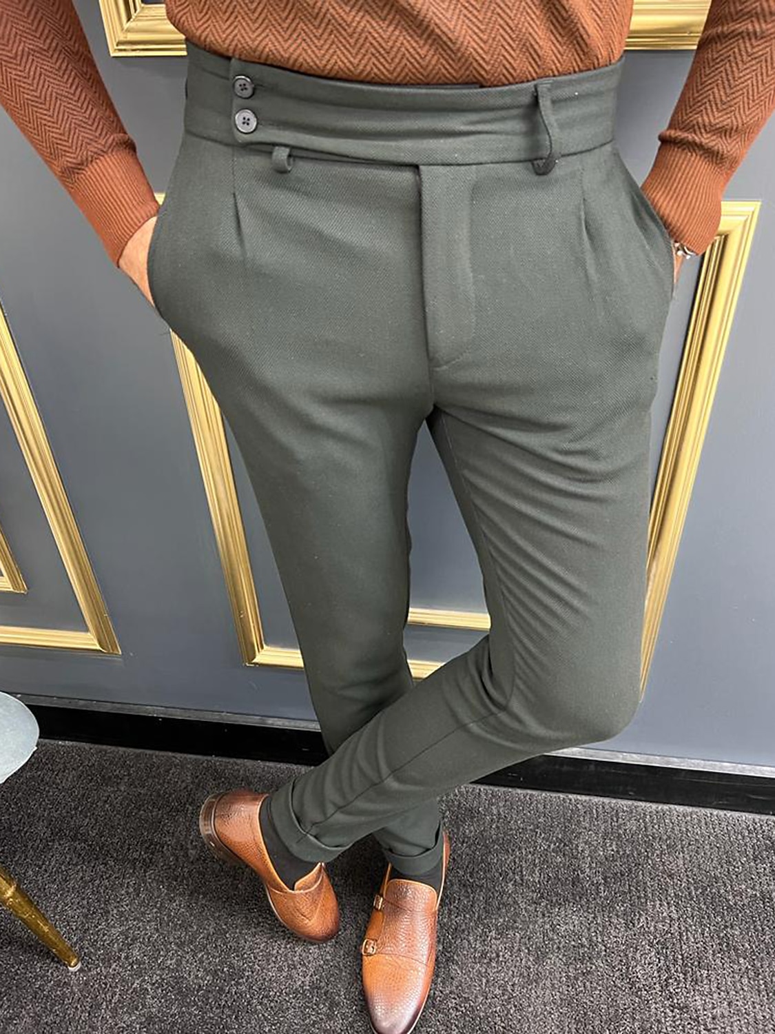 Per uomo Pantaloni Chinos Pantaloni chino Pantaloni Gurkha Tasca Vita alta Semplice Comodità Morbido Quotidiano All'aperto Uscire Moda Casual Cachi Grigio chiaro del 2026 a $36.99 –P7