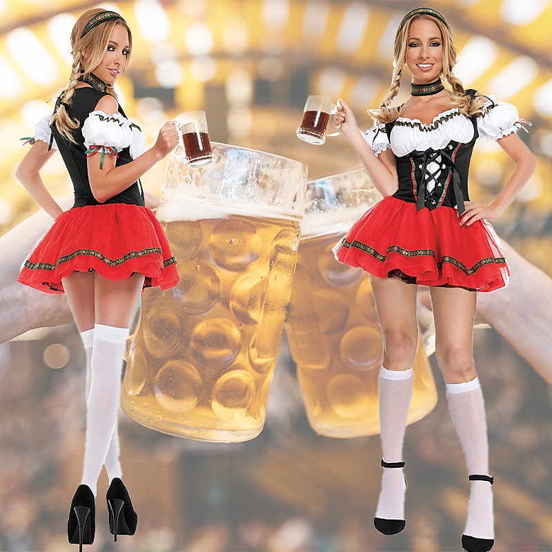 Oktoberfest Šaty Cosplay kostým Maškarní Oktoberfest / pivo cosplay Louky Dámské Výkon předvečer Všech svatých Párty / koktejly Tradiční Styl Tkanina Šaty Doplňky do vlasů 2025 - $44.99 –P1