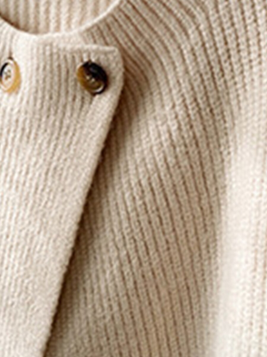 Women's Cardigan Sweater Crew Neck Ribbed Knit Polyester Button Summer Fall Daily Going out Weekend Stylish Casual Soft Long Sleeve Solid Color Khaki Beige Coffee One-Size 2023 - US $26.99 –P1