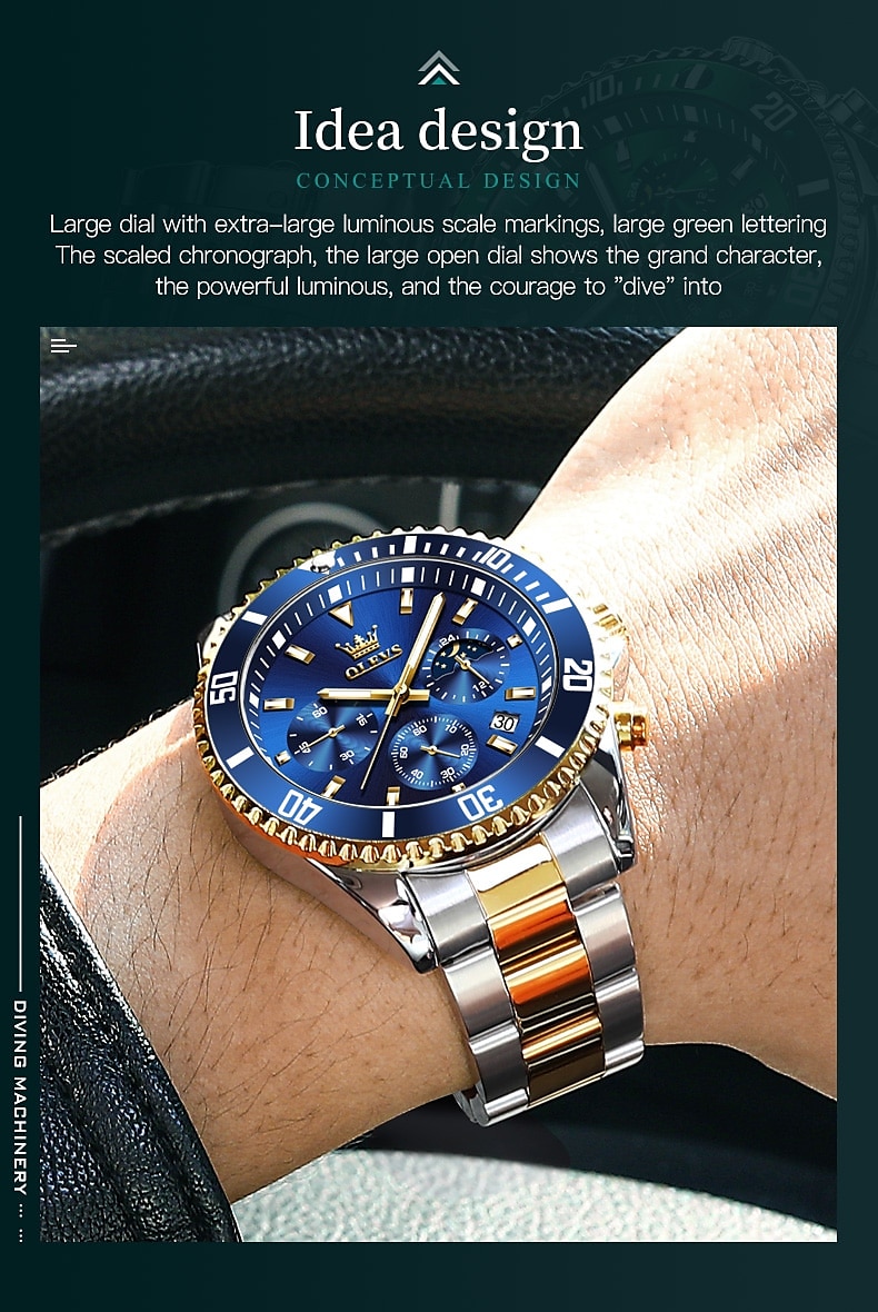 OLEVS Heren Quartz horloges Luxe Grote wijzerplaat Modieus Zakelijk Weergave maanfase Lichtgevend Kalender WATERDICHT Legering Horloge 2025 - $29.99 –P2