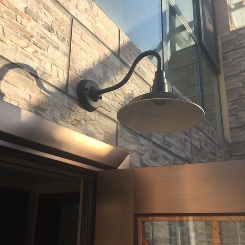 Lámpara de granero para interiores y exteriores, resistente al agua, de cuello de cisne negro, aplique de pared industrial vintage para almacén, iluminación de porche de pared de granja moderna, 110-240 V 2025 - $66.99 –P5