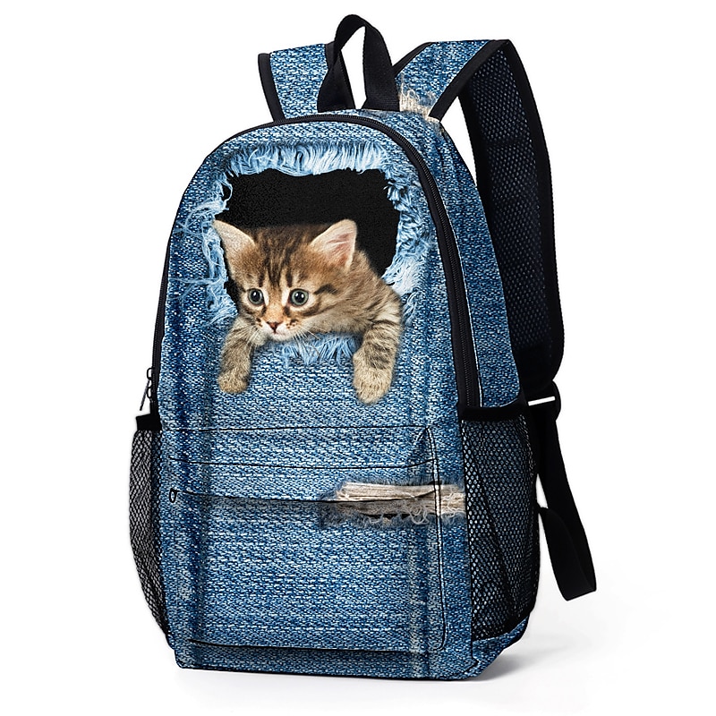 3D Cat Print Denim Backpack for Kids – Cute Animal School Bag with Large Capacity and Fun Design for Boys and Girls 2025 - $29.99 –P10