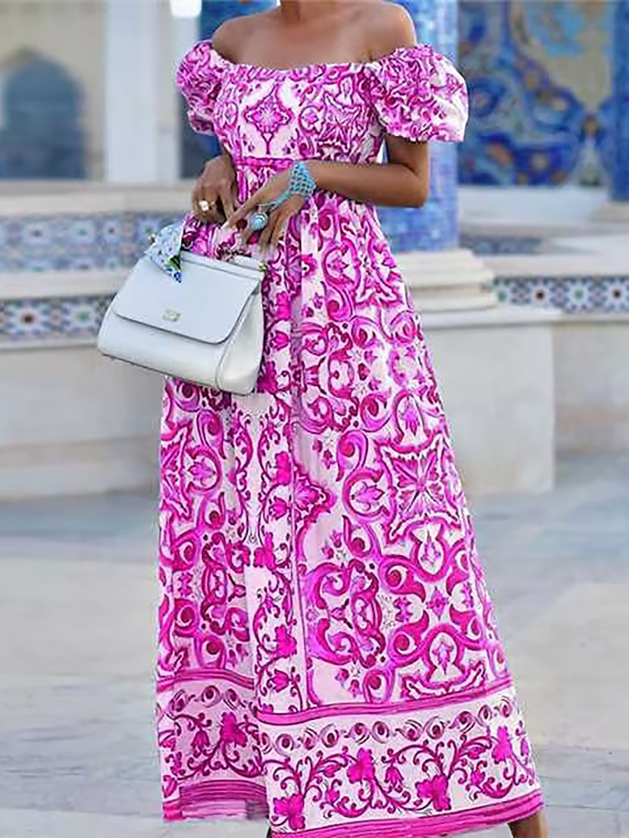 Damskie Długa sukienka sukienka maxi Codzienne sukienki Sukienka Boho Sukienka z nadrukiem Kwiaty Moda miejska Codzienny Na zewnątrz Codzienny Urlop Nadruk Krótki rękaw Z odsłoniętymi ramionami 2025 - $41.99 –P5