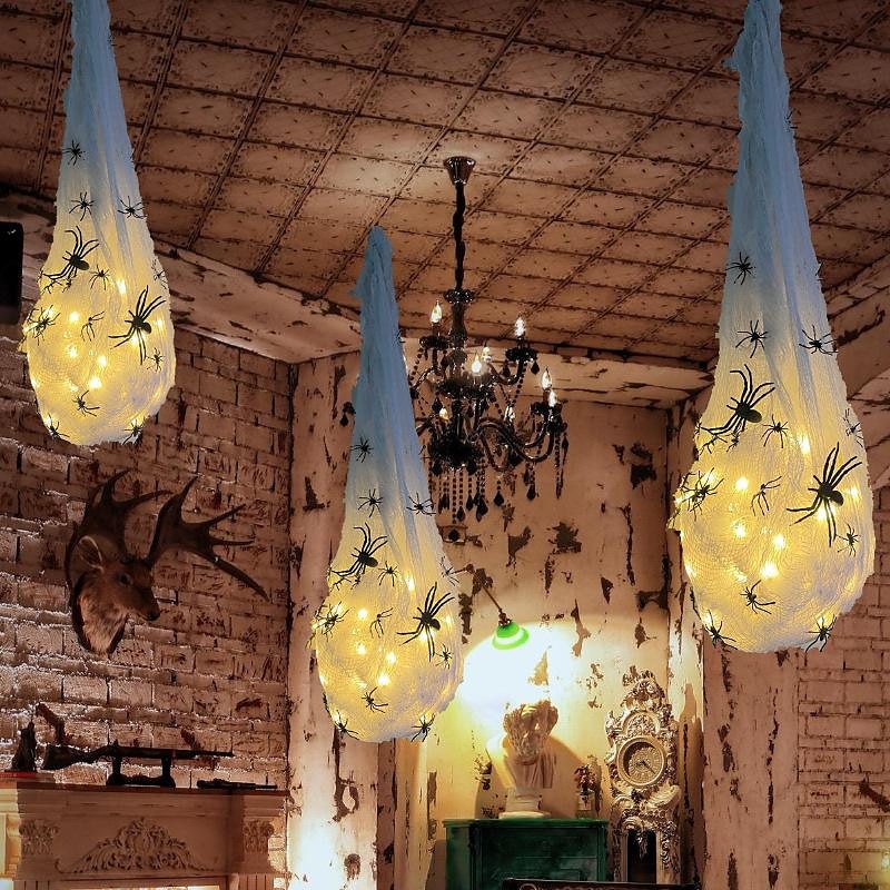 3 pack halloween decoration hanging light up spider egg sacs large halloween spider and spider web with solar string light spider props for halloween indoor outdoor party decor de 2025 ? $14.49 –P7