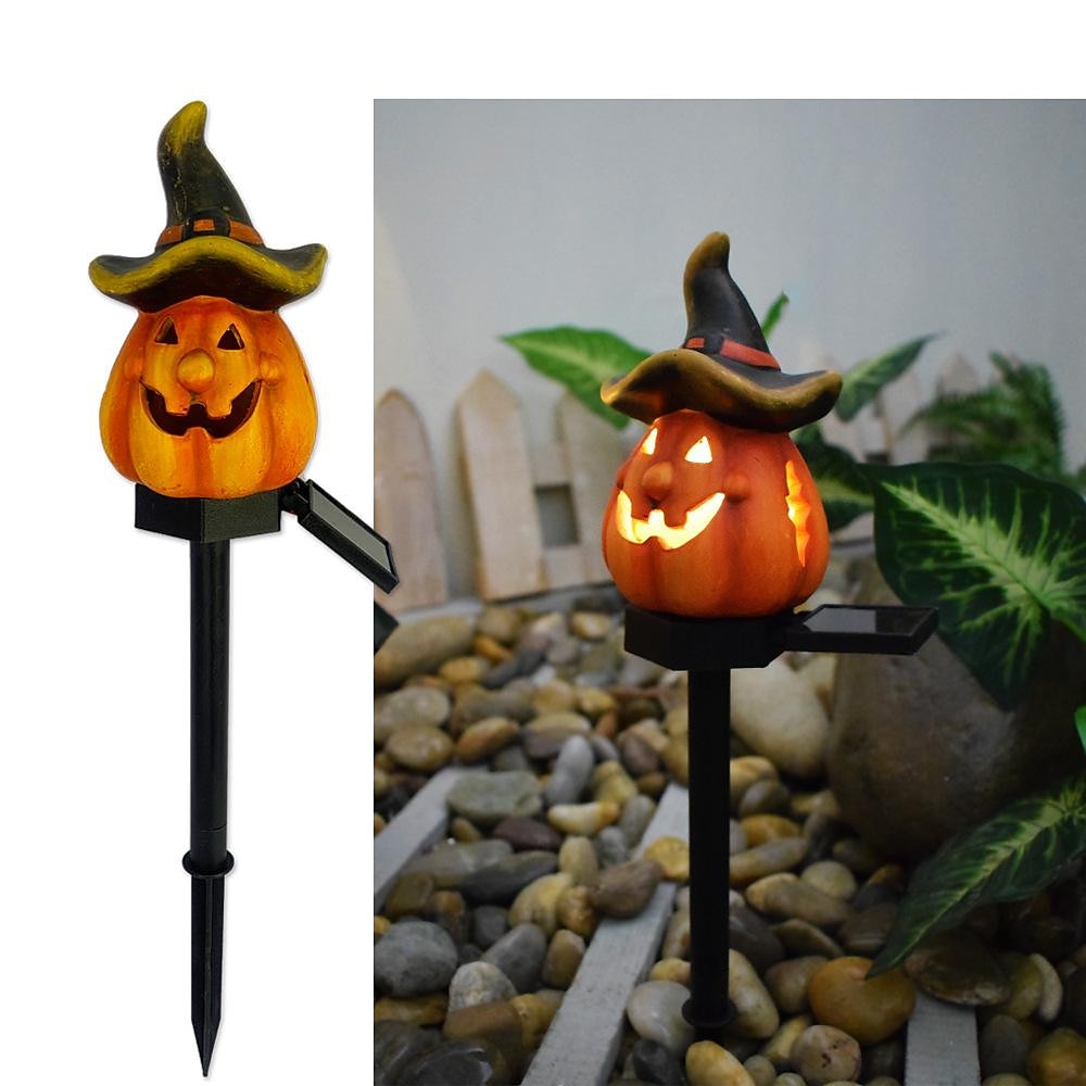 halloween kültéri napelemes pumplin lámpák jack o lámpás modern udvarhoz műgyanta padlóbetét táj dekoráció hamis sütőtök fények 2025 - $15.99 –P11