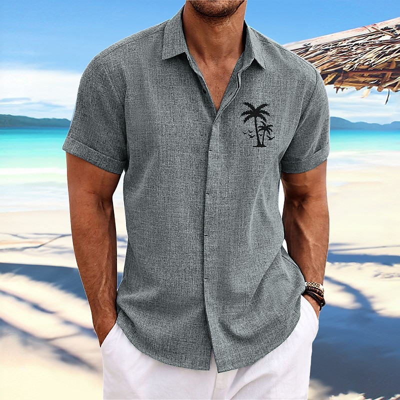 Voor heren Kokosnootboom Tropische planten Overhemd Hawaiiaans overhemd Aloha-shirt Korte Mouw Overhemd Strijkijzer Modieus Ontwerper Casual Buiten Straat Casual Wit Blozend Roze blauw S M L 2025 - $24.99 –P2