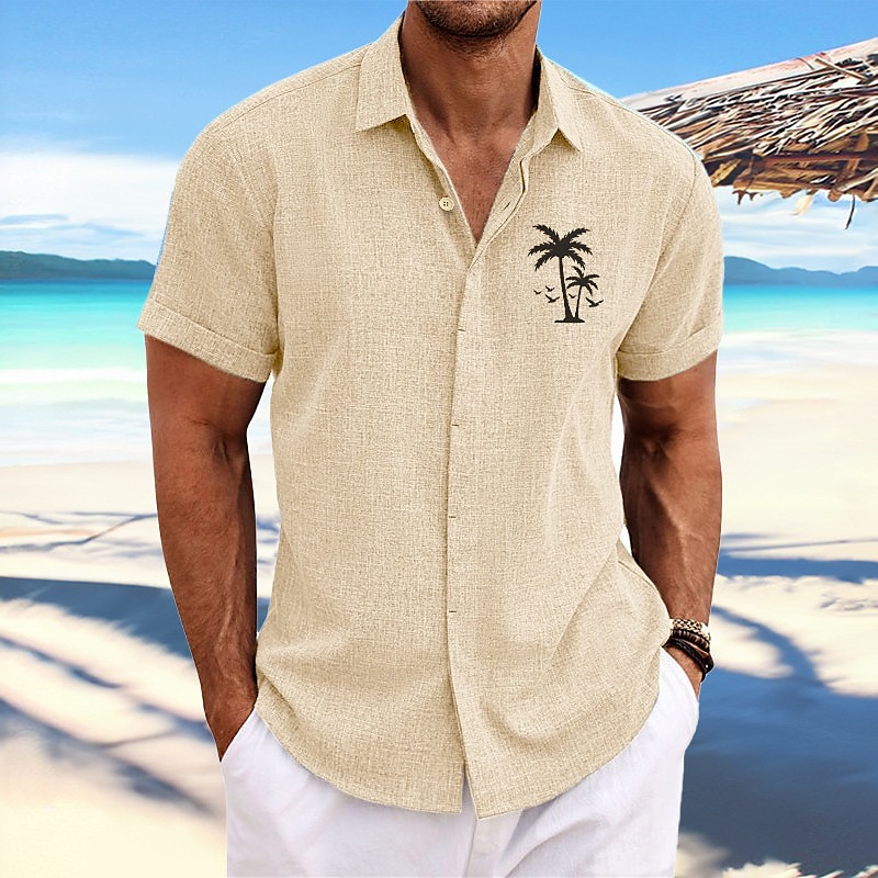 Voor heren Kokosnootboom Tropische planten Overhemd Hawaiiaans overhemd Aloha-shirt Korte Mouw Overhemd Strijkijzer Modieus Ontwerper Casual Buiten Straat Casual Wit Blozend Roze blauw S M L 2025 - $24.99 –P6