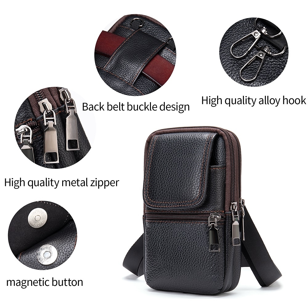Men's Leather Crossbody Shoulder Bag - Compact Multi-Compartment Messenger Bag with Adjustable Strap for Travel and Everyday Use 2025 - $14.99 –P4